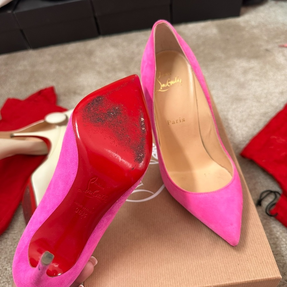 Christian Louboutin Vibrant Pink Suede Heels wont accept anything lower than - Picture 2 of 2